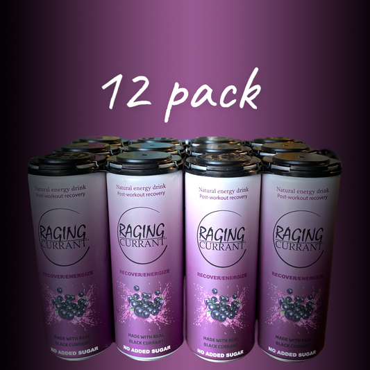 12 pack of 12oz Raging Currant natural energy drink